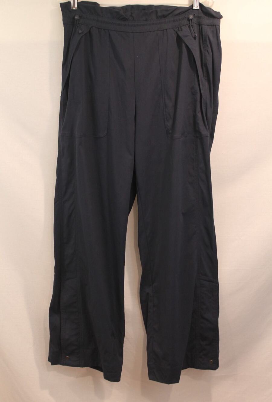 Athleta Lightweight Performance Pants Women L Navy Adjustable Waist Zip Leg Hem